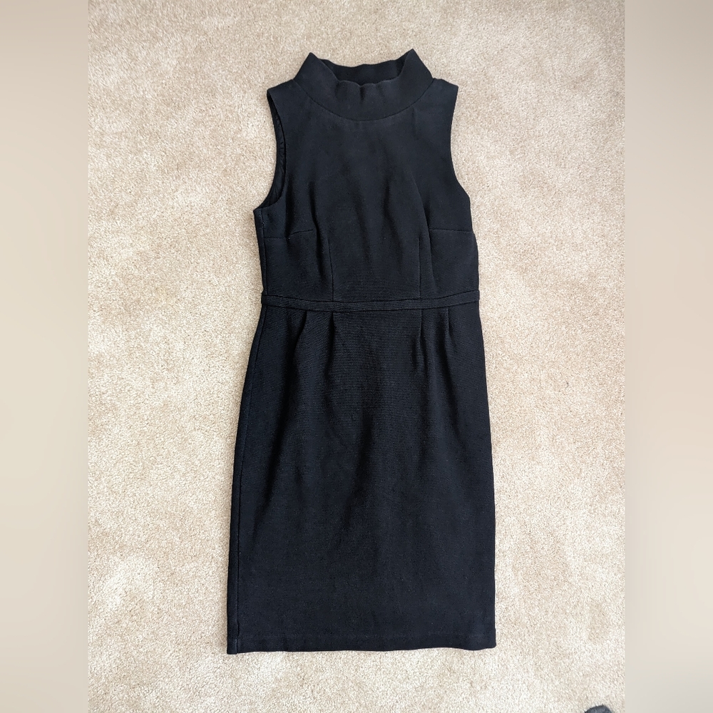 Boden Black Mock Neck Sleeveless Pique Knit Sheath Dress